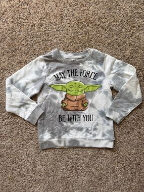 (4/$10) Star Wars Kids Light Gray Tie-Dye Crew sweatshirt w Green Grogu Graphic